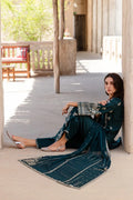 Gulposh by Misbah Embroidered 3-Piece Suit - Dark Teal Green