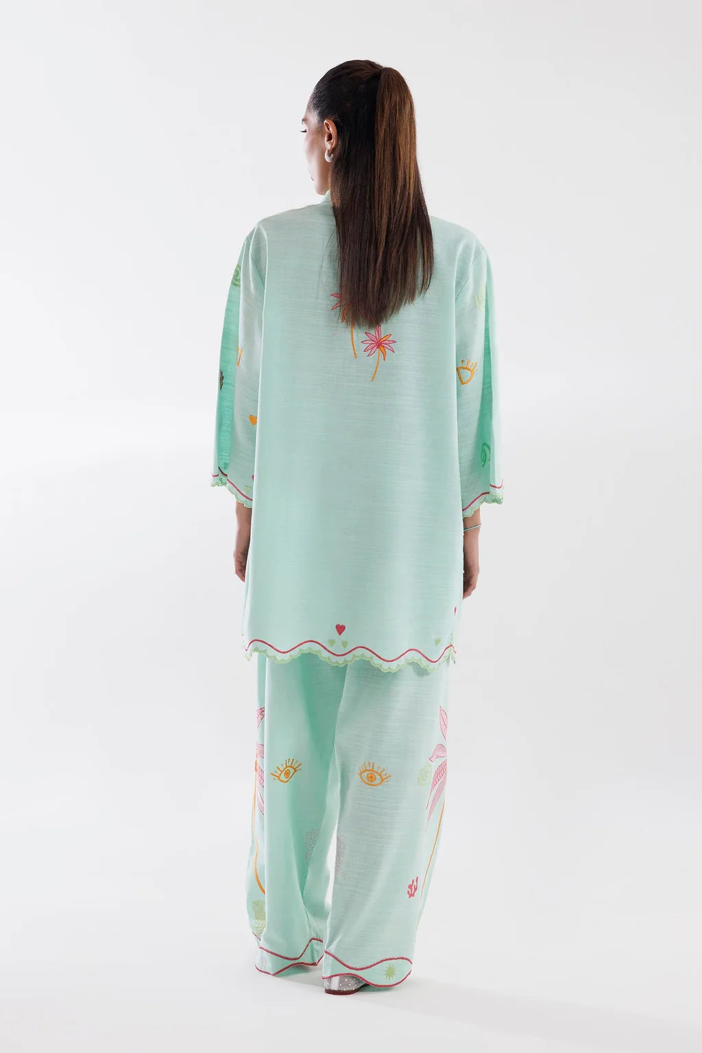 Sana Safinaz Embroidered 2-Piece Blended Lawn Suit – Mint Green & Coral