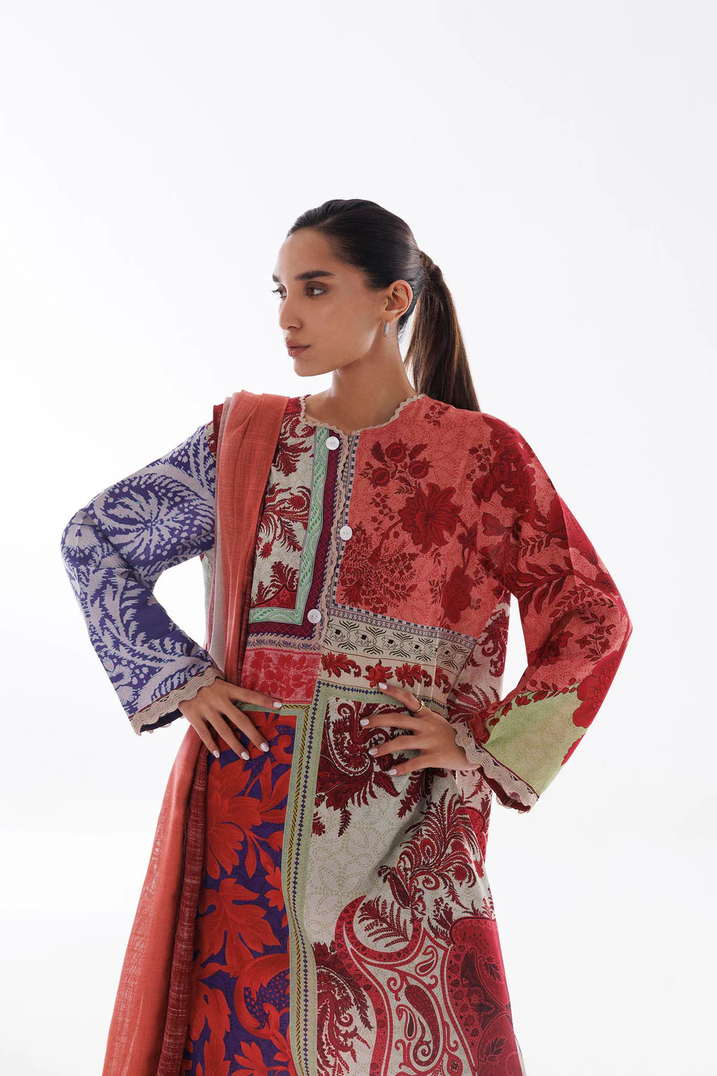 Sana Safinaz Printed 3-Piece Lawn Suit – Terracotta & Multi-Color