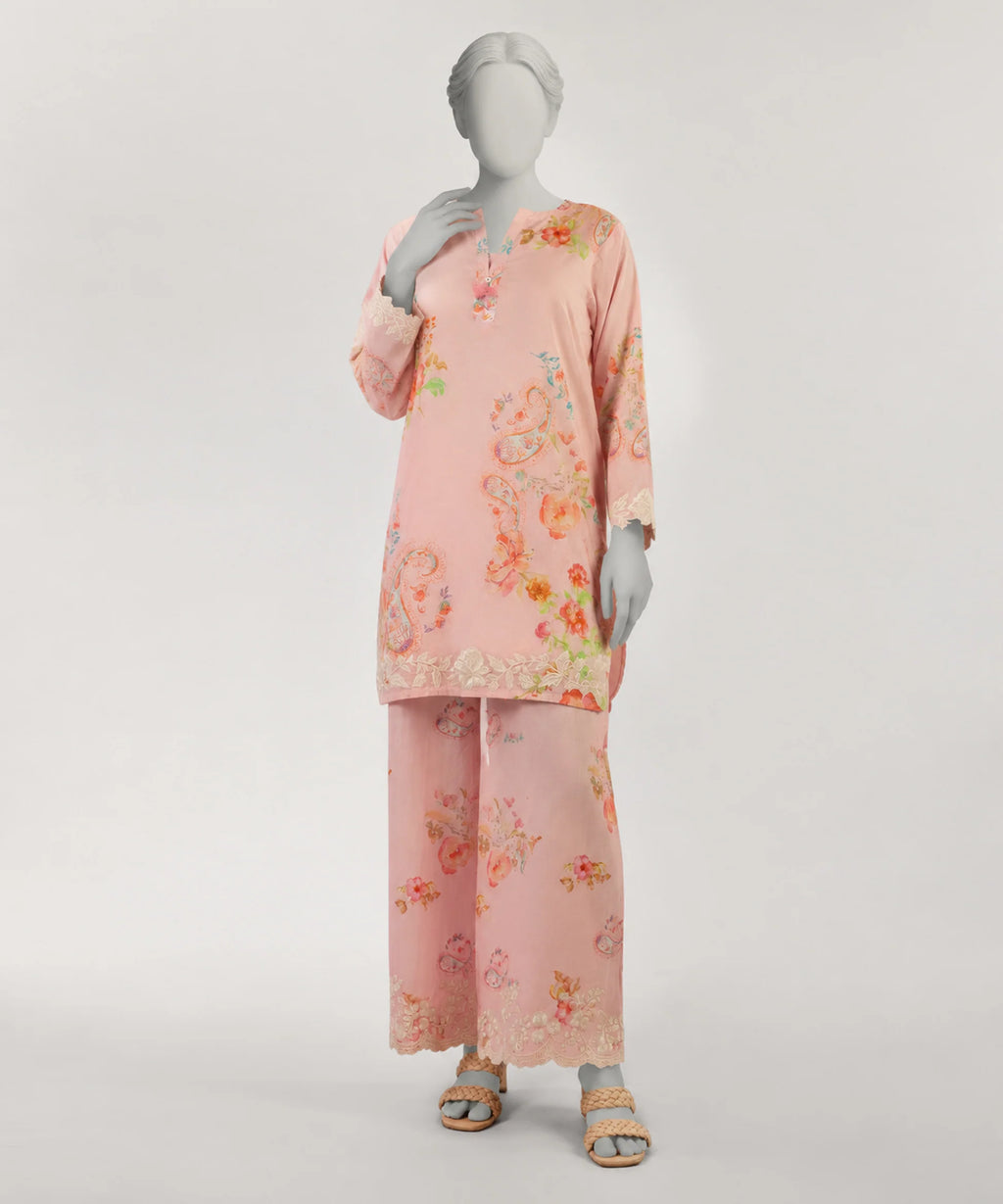 J. Lawn Embroidered Stitched 2-Piece Suit - Baby Pink