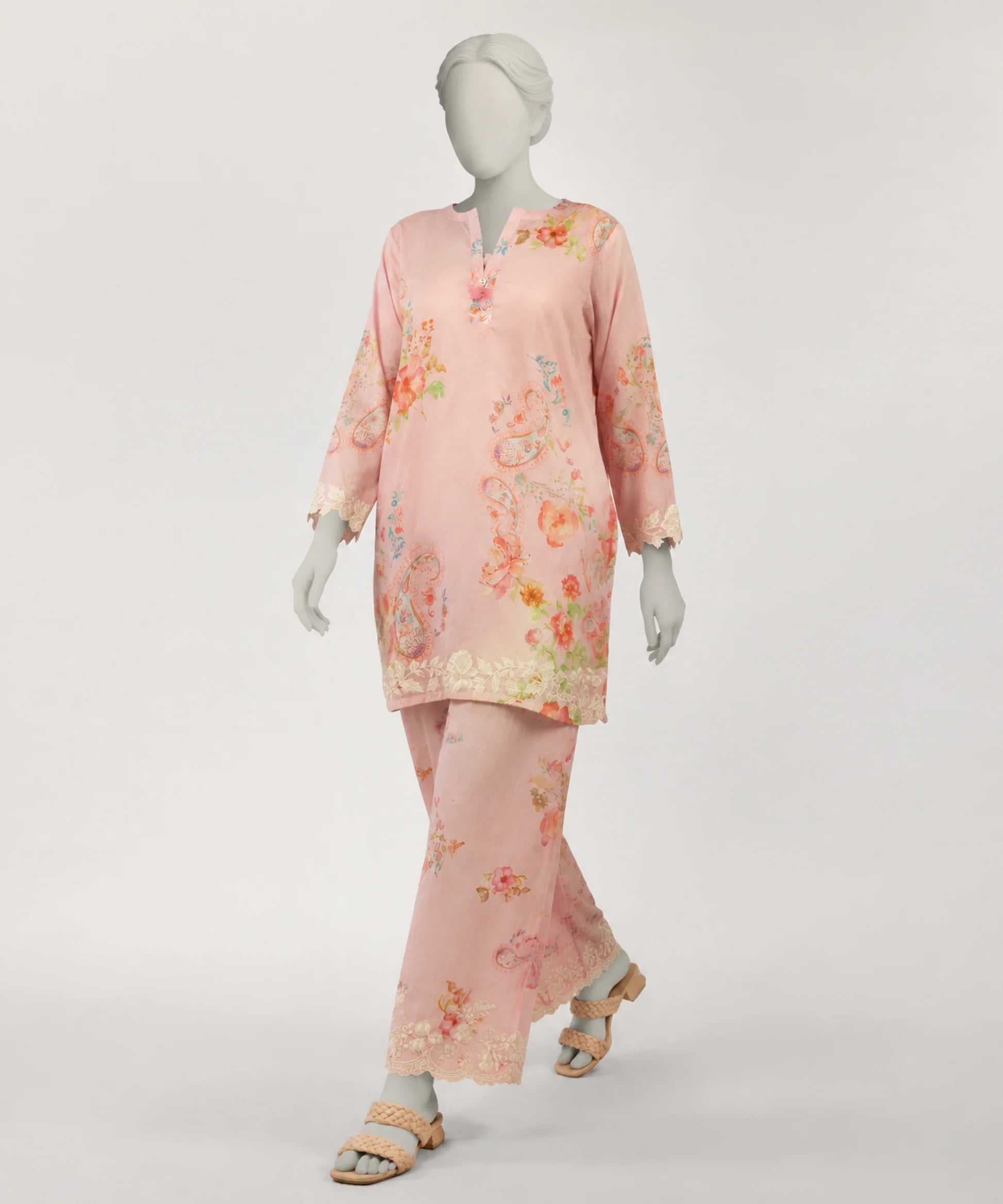 J. Lawn Embroidered Stitched 2-Piece Suit - Baby Pink