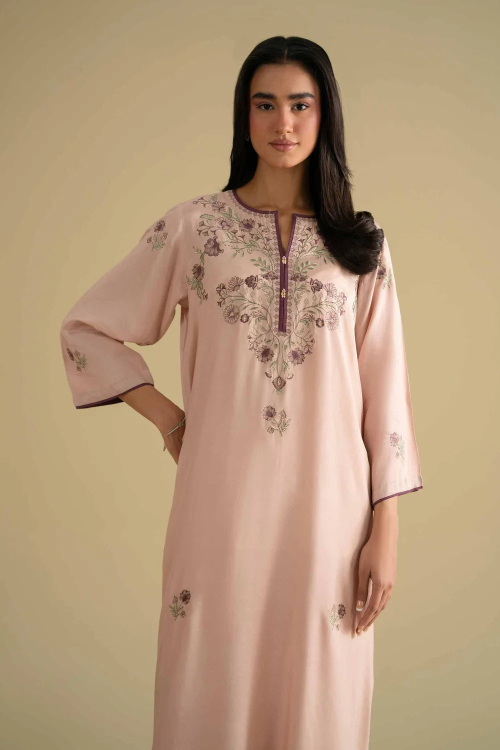 Nishat Linen 2-Piece Embroidered Tunic & Trousers Suit – Pastel Pink & Purple