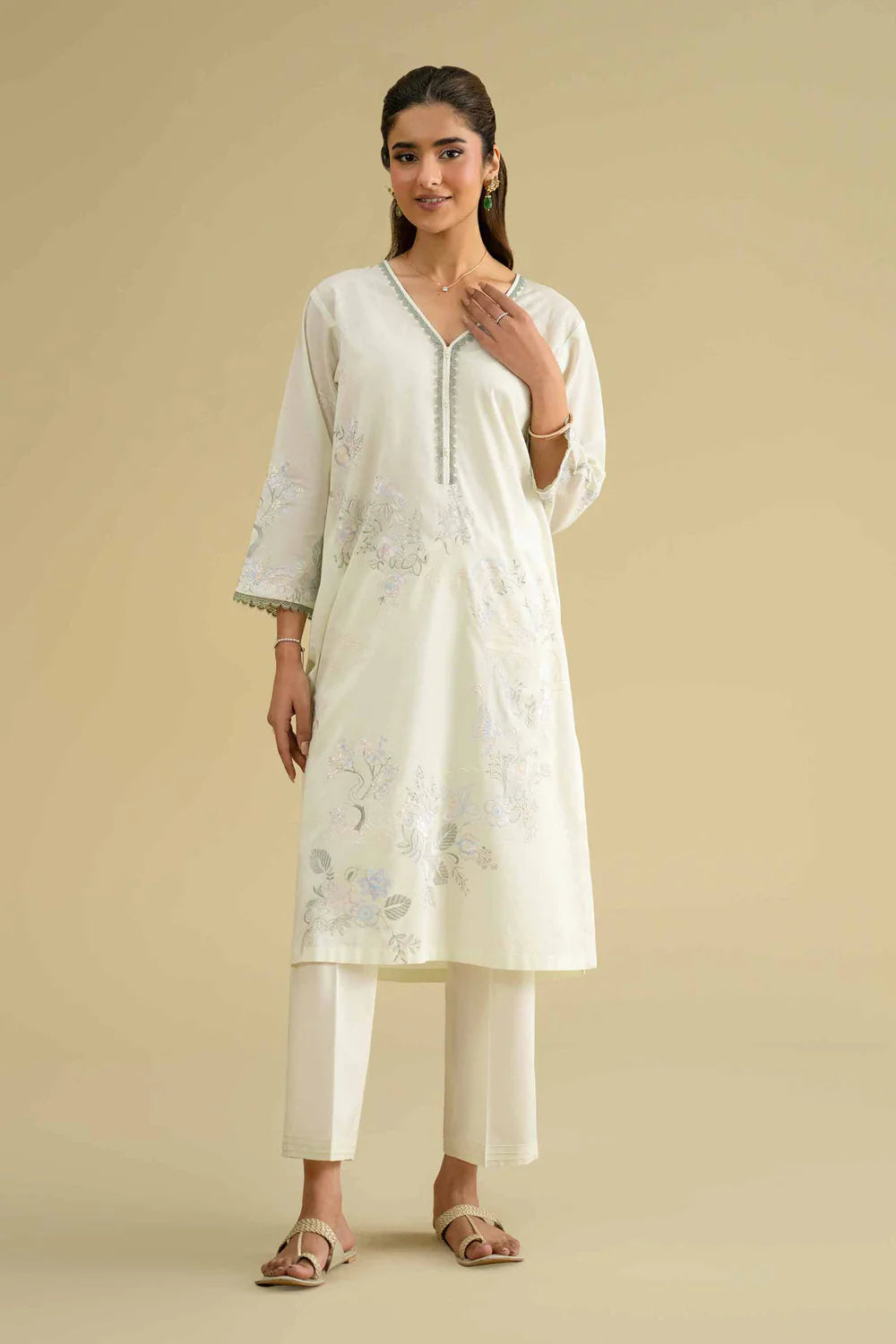 NISHAT Linen Ready-to-Wear 2-Piece Embroidered Lawn Suit – Off-White