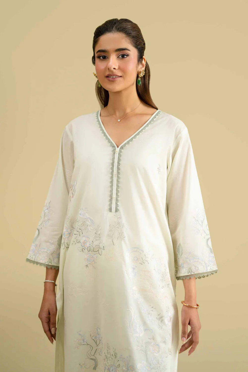 NISHAT Linen Ready-to-Wear 2-Piece Embroidered Lawn Suit – Off-White