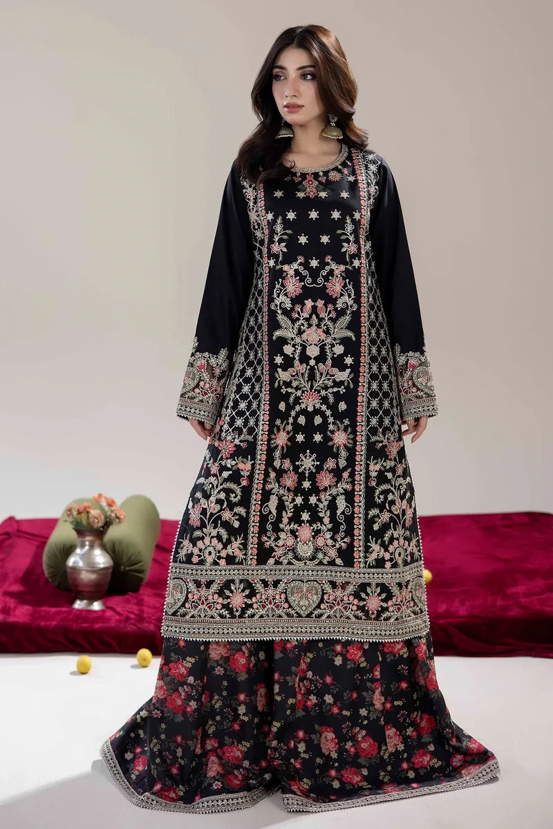 Adan's Libas Luxe Pret Embroidered Lawn 2-Piece Suit - Midnight Black & Coral Pink