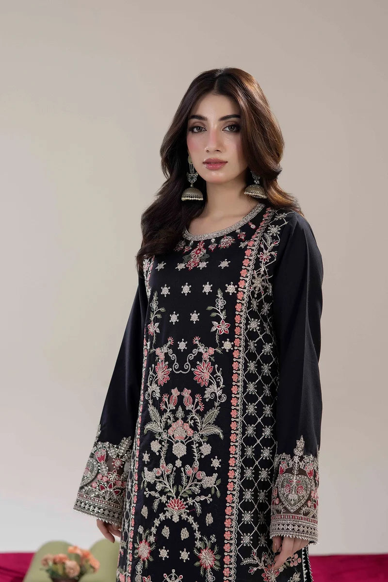 Adan's Libas Luxe Pret Embroidered Lawn 2-Piece Suit - Midnight Black & Coral Pink