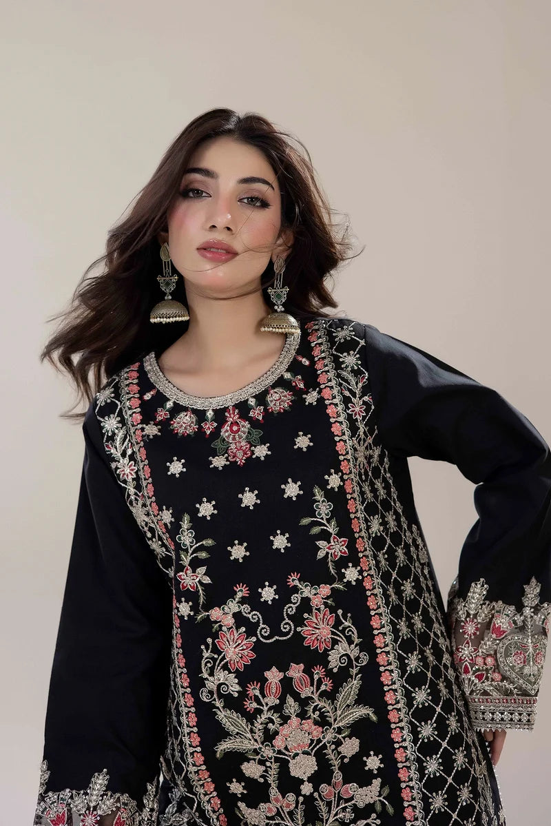 Adan's Libas Luxe Pret Embroidered Lawn 2-Piece Suit - Midnight Black & Coral Pink