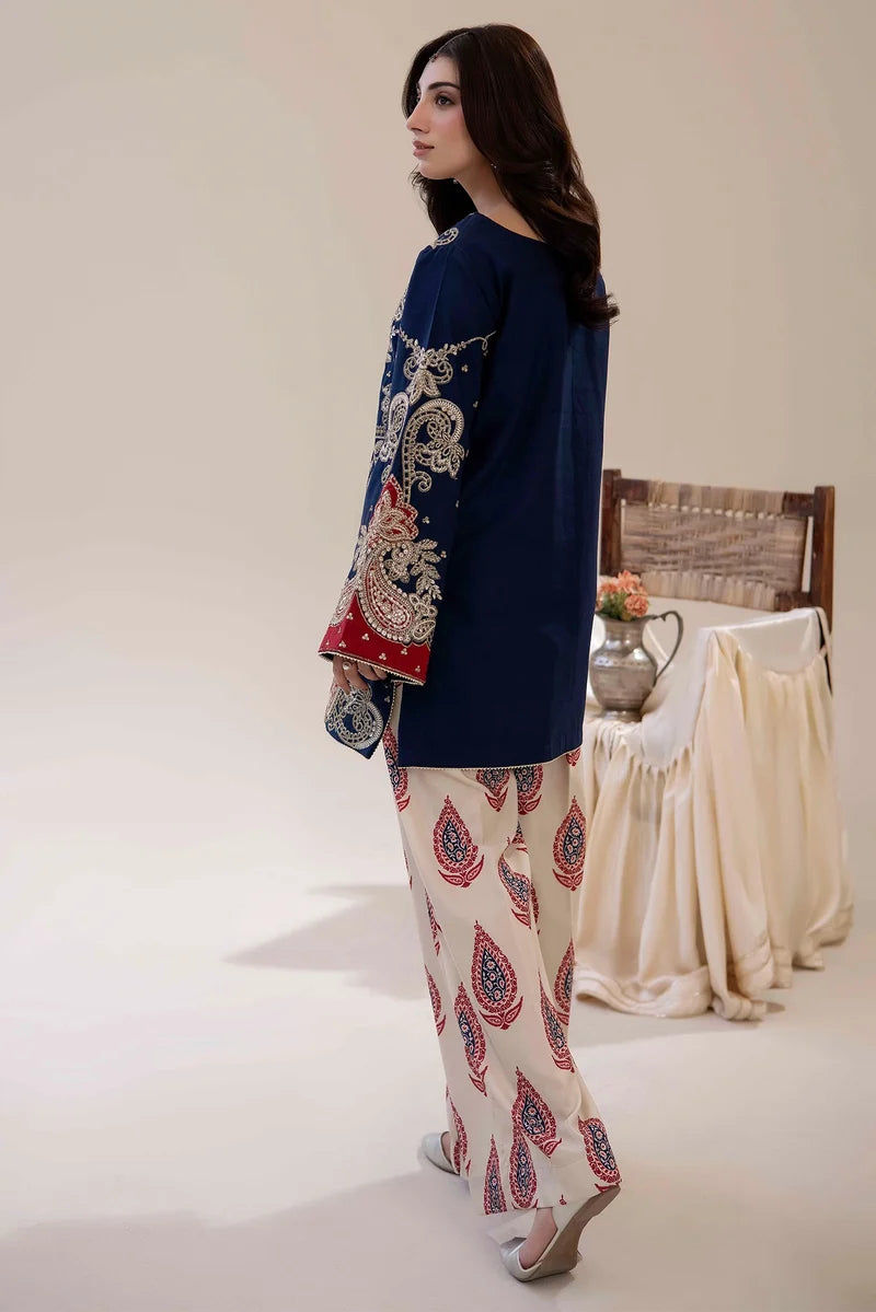 Adan's Libas Luxe Pret Embroidered Lawn 2-Piece Suit - Deep Navy & Crimson Red