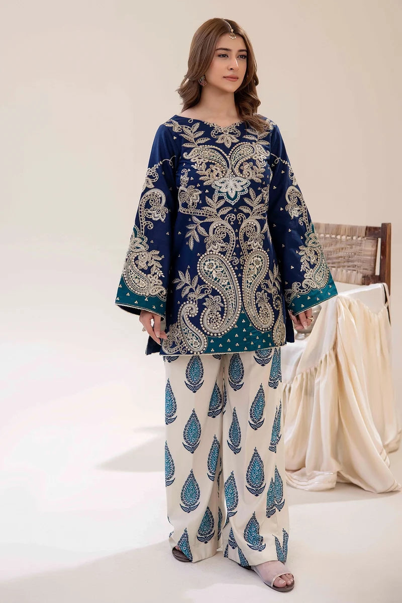 Adan's Libas Luxe Pret Embroidered Lawn 2-Piece Suit - Royal Navy Blue