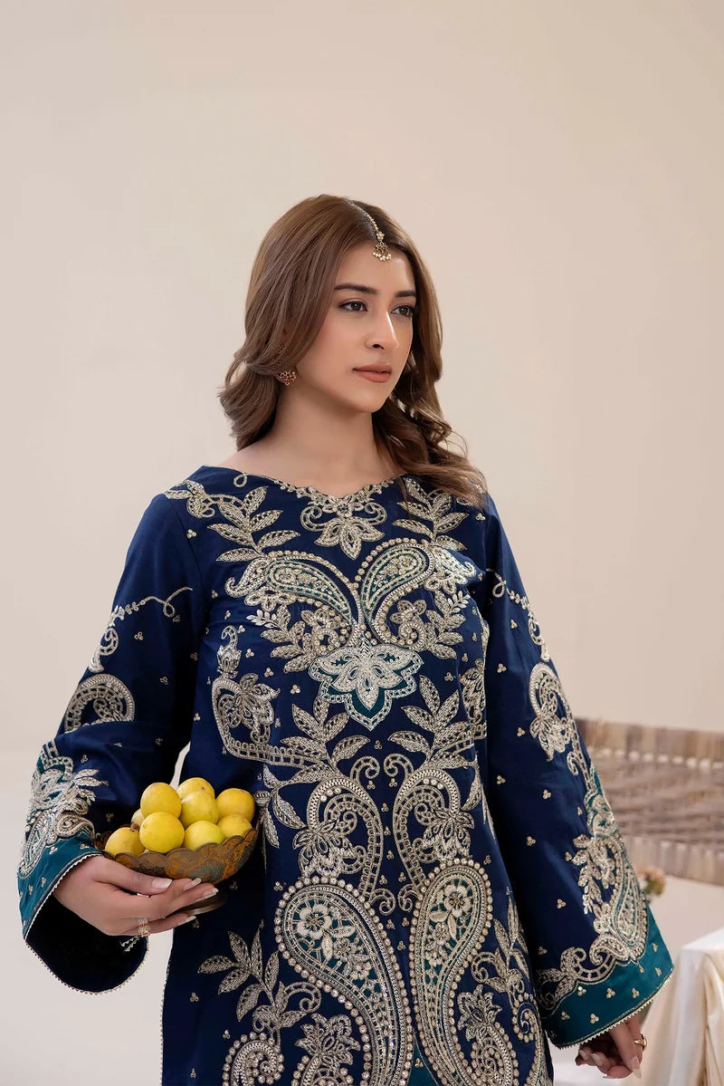 Adan's Libas Luxe Pret Embroidered Lawn 2-Piece Suit - Royal Navy Blue