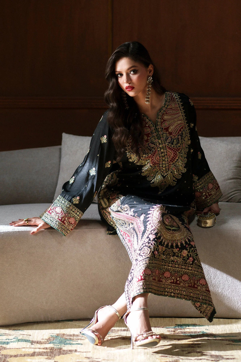 ETHNC Jet Black Heritage Embroidered 1-Piece Viscose Kaftan Dress