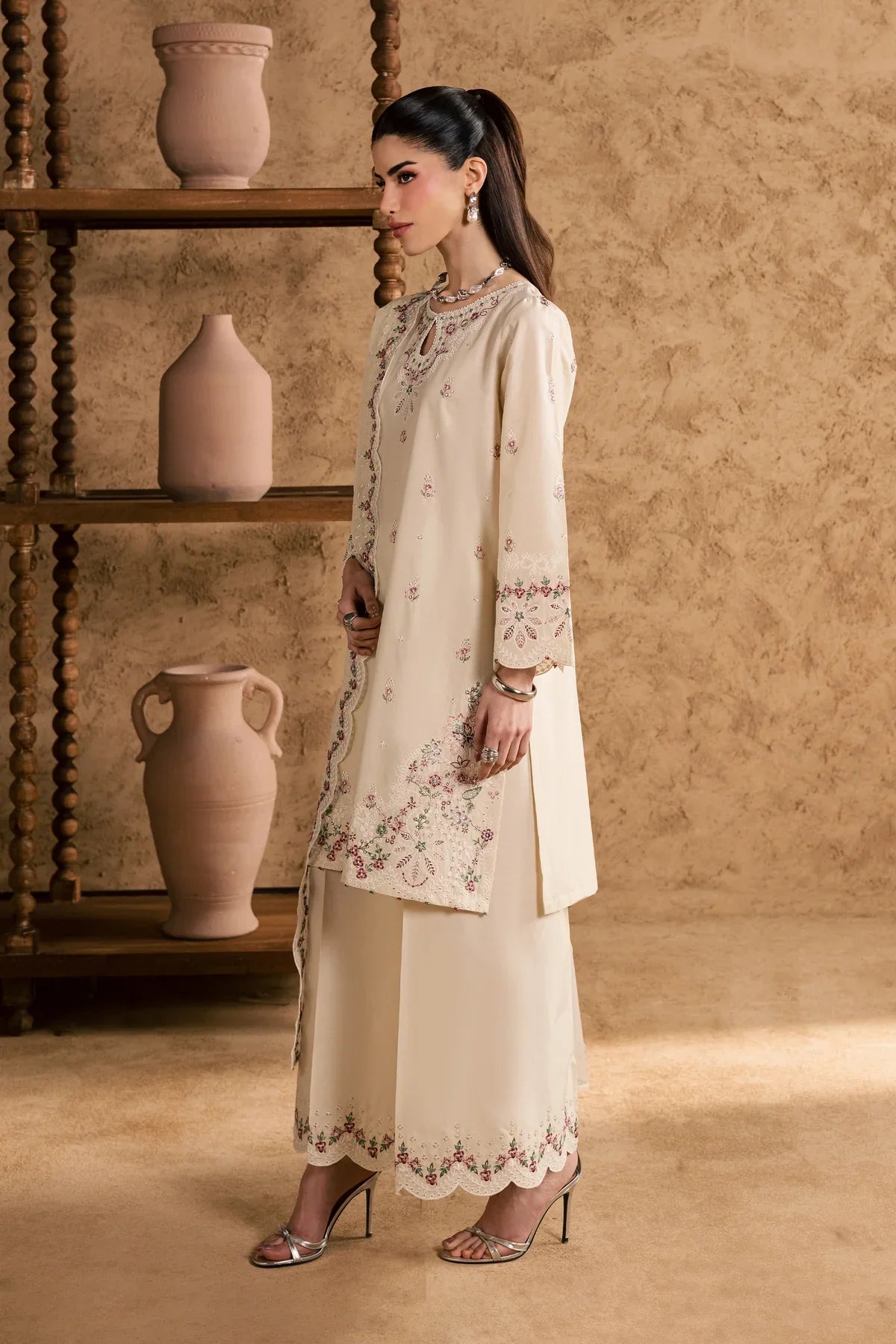 Gulposh by Misbah Embroidered 3-Piece Suit - Off-White Ivory