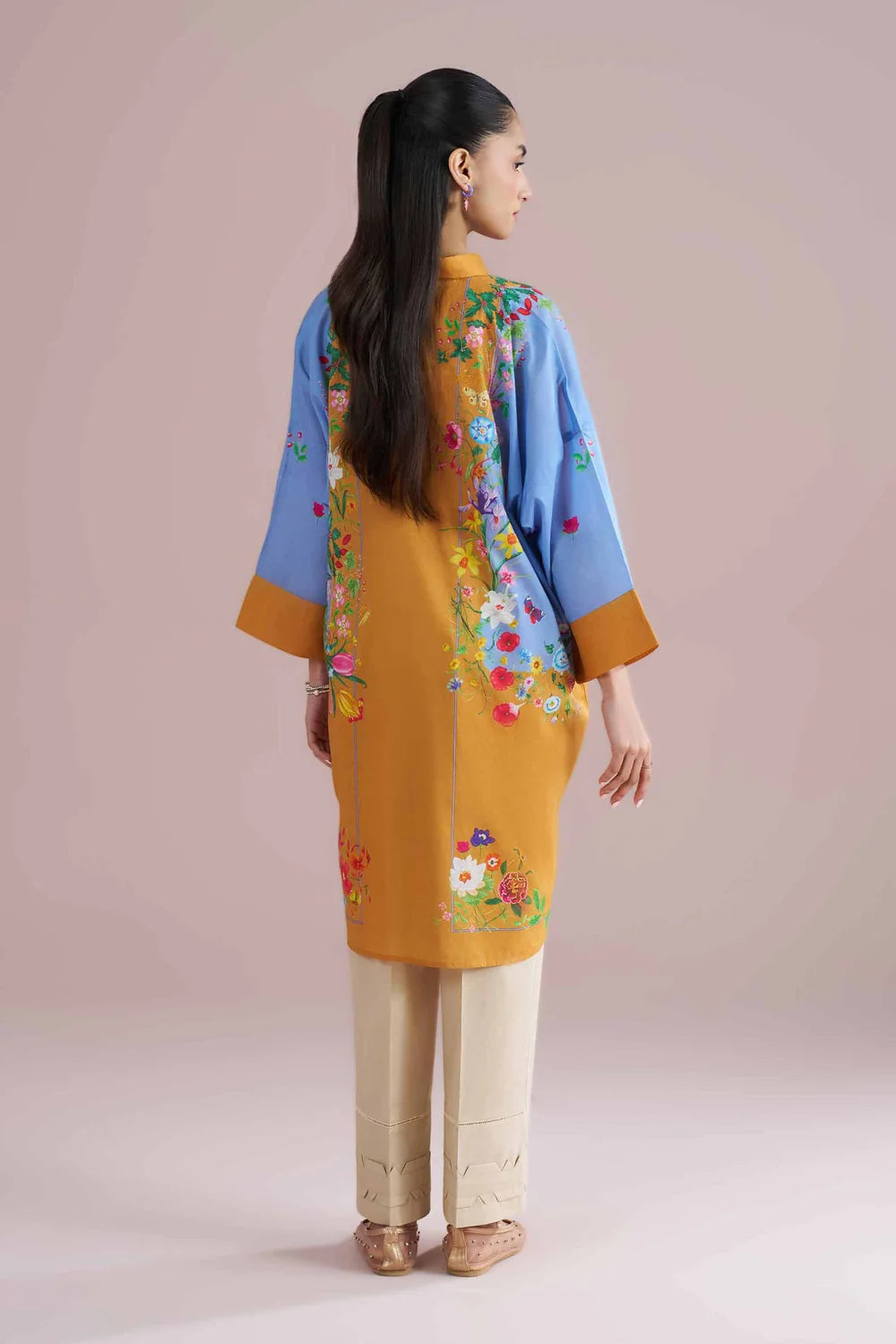 Nishat Linen 3-Piece Embroidered Cross Hatch Suit – Mustard Yellow & Sky Blue