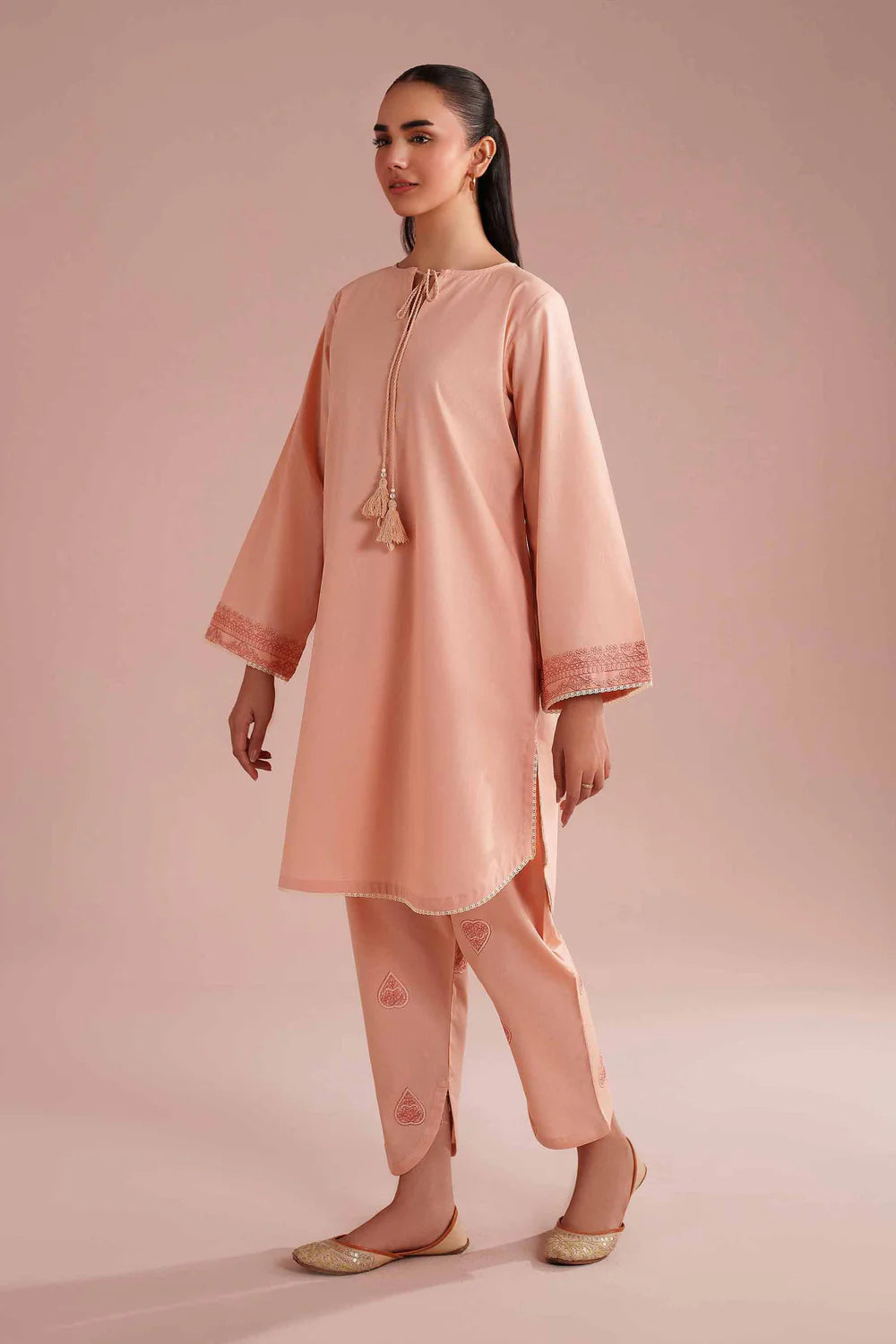 Nishat Linen 2-Piece Embroidered Kurti & Tulip Shalwar Suit – Peach