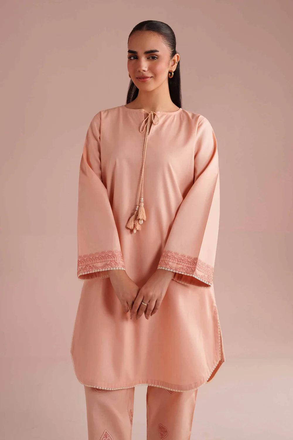 Nishat Linen 2-Piece Embroidered Kurti & Tulip Shalwar Suit – Peach