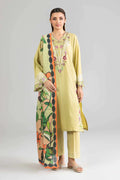 Nishat Linen 3-Piece Embroidered Cross Hatch Suit – Lime Green