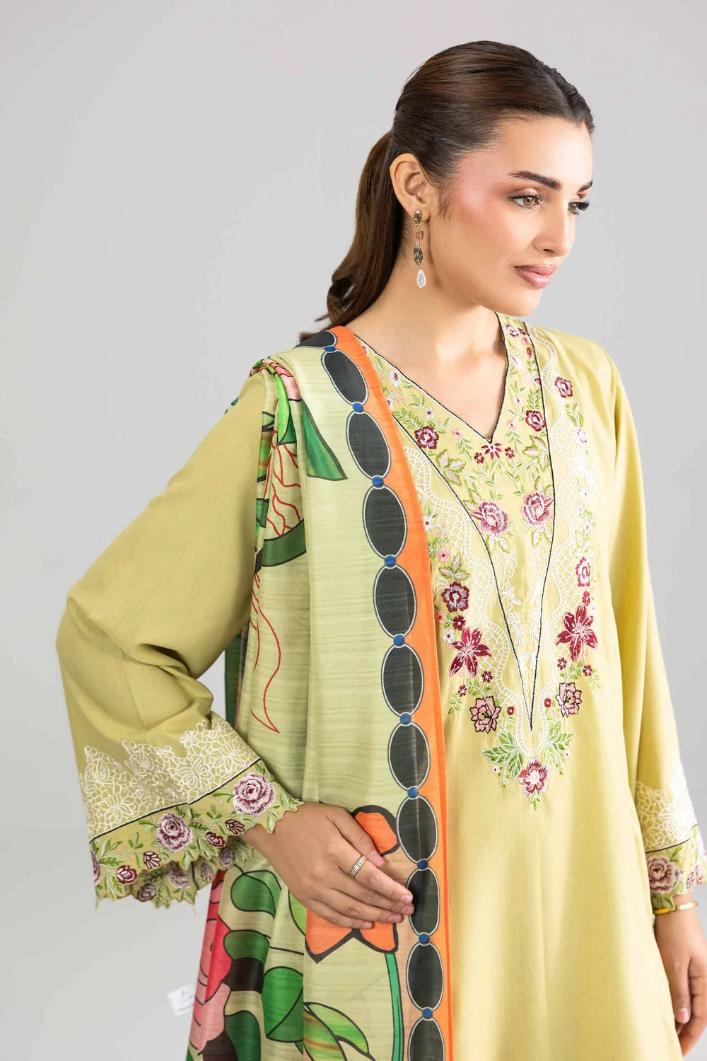 Nishat Linen 3-Piece Embroidered Cross Hatch Suit – Lime Green