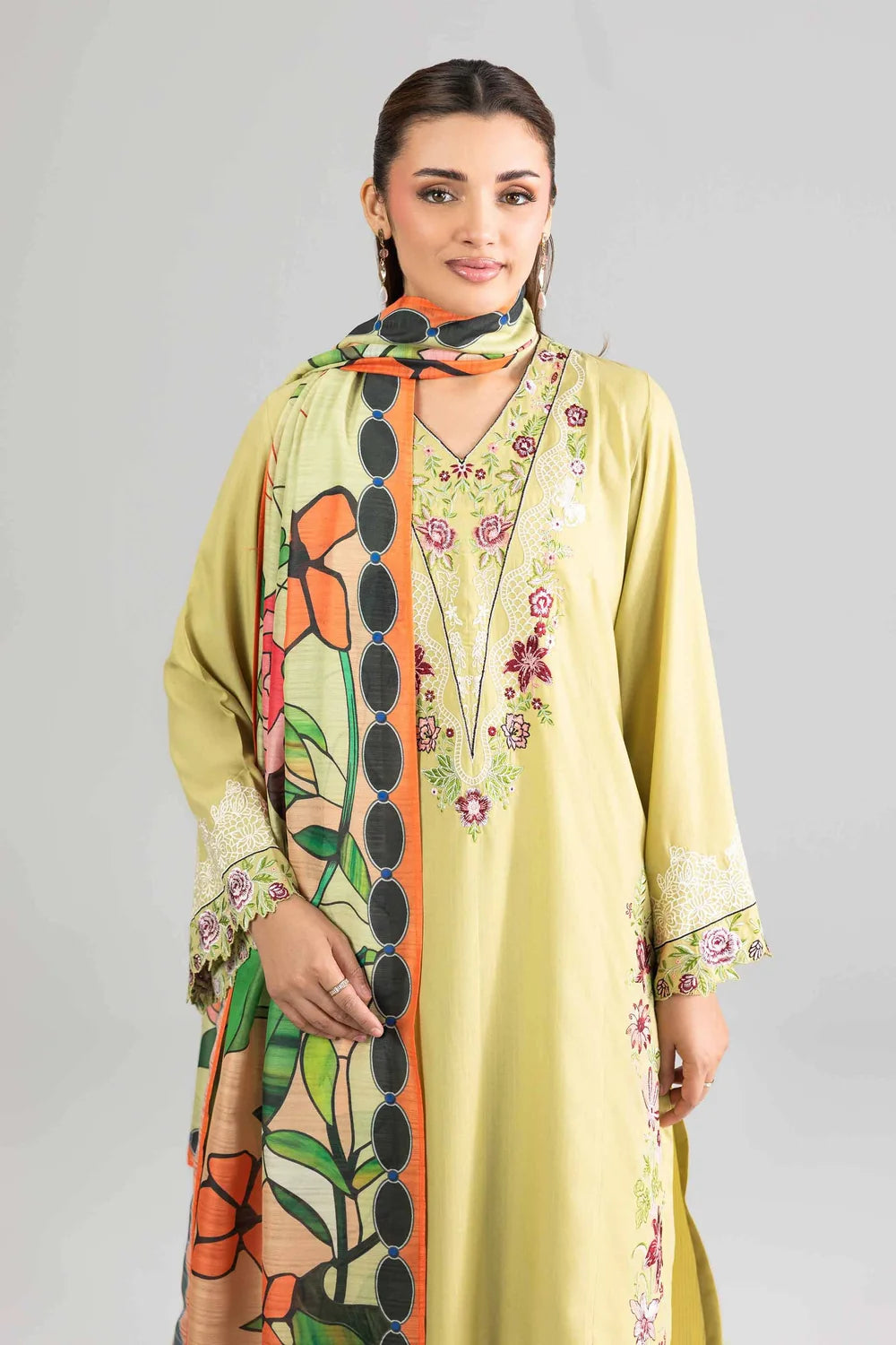 Nishat Linen 3-Piece Embroidered Cross Hatch Suit – Lime Green
