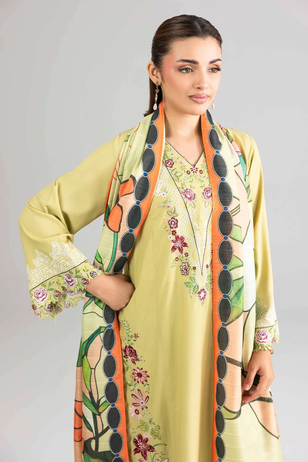 Nishat Linen 3-Piece Embroidered Cross Hatch Suit – Lime Green
