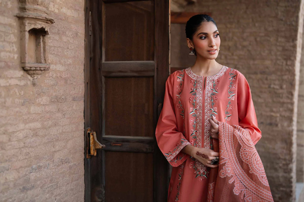 NISHAT Linen Ready-to-Wear 3-Piece Embroidered Cross Hatch Suit – Peach