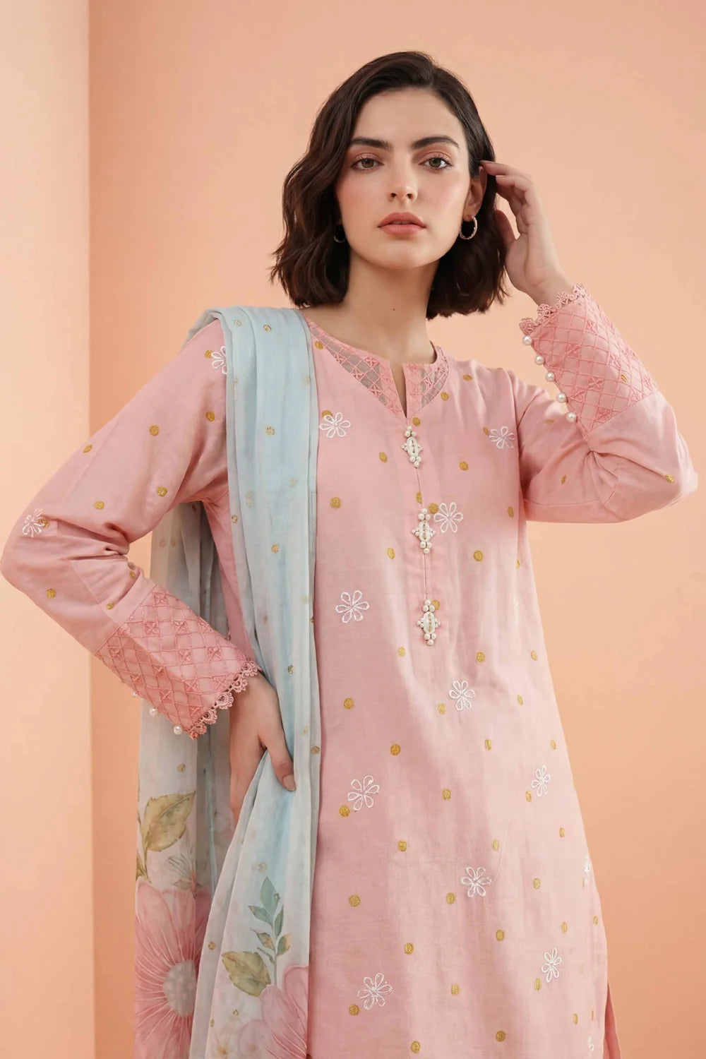 NISHAT Linen Ready-to-Wear 3-Piece Embroidered Lawn Suit – Pink