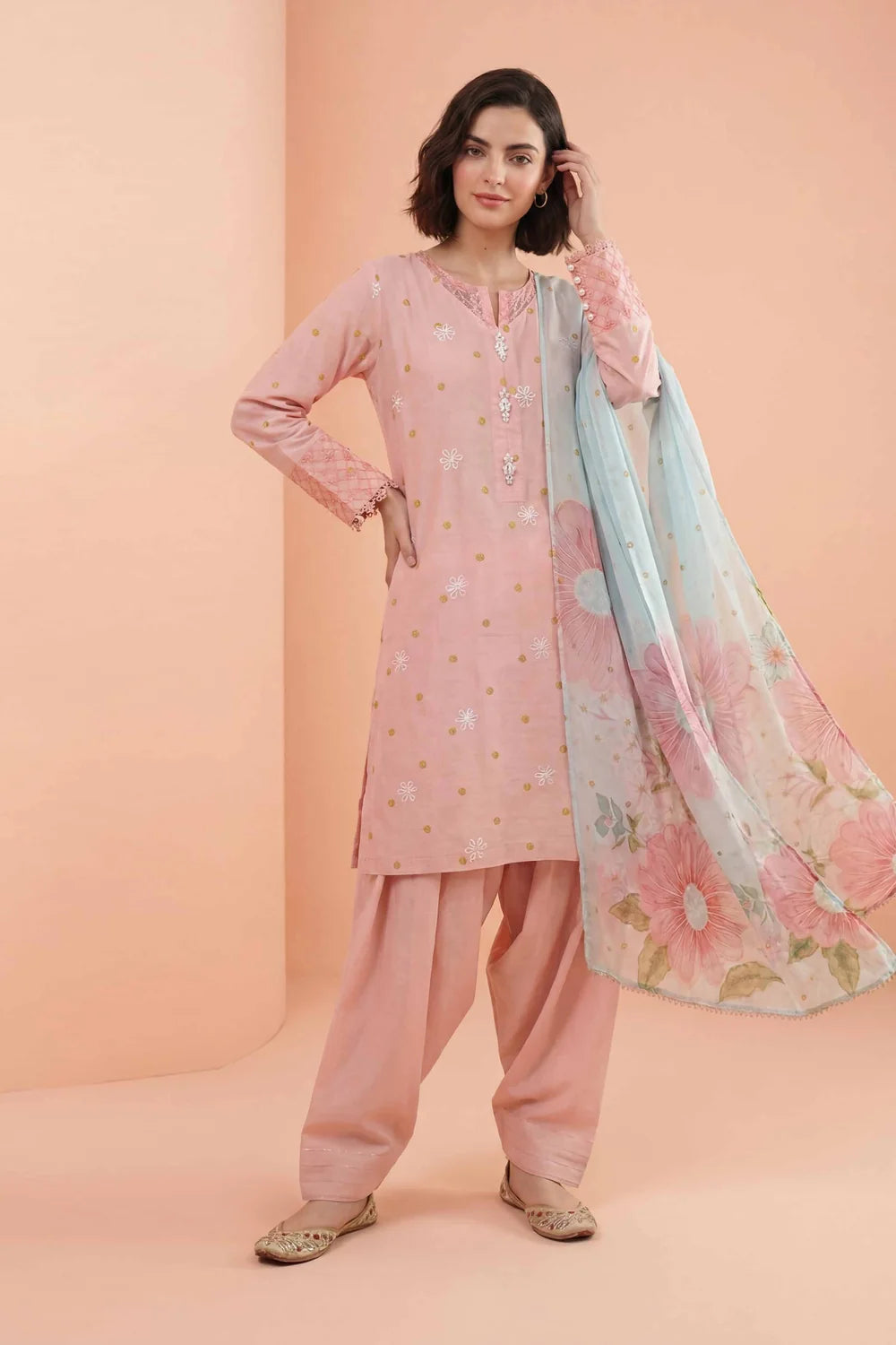NISHAT Linen Ready-to-Wear 3-Piece Embroidered Lawn Suit – Pink