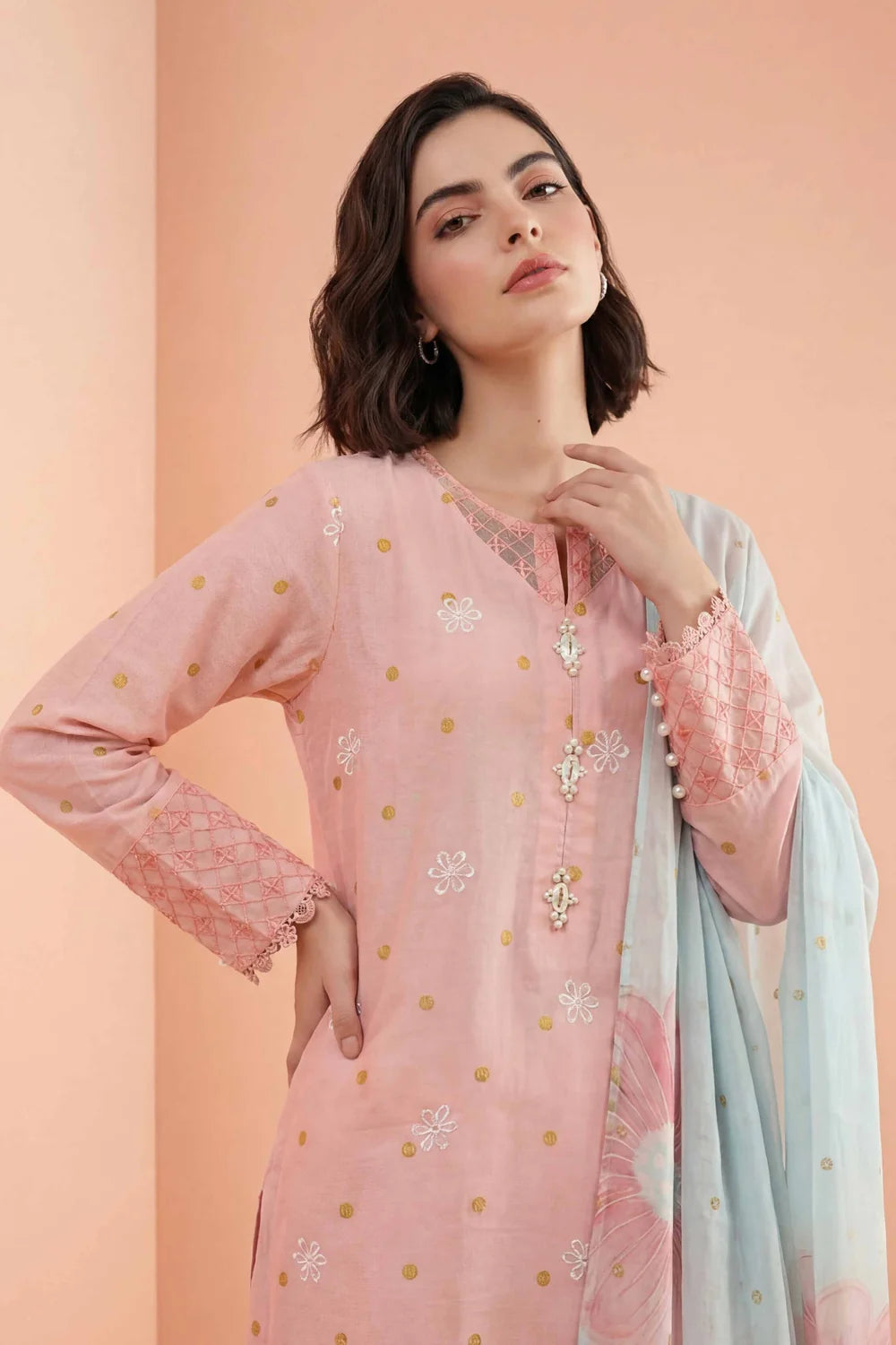 NISHAT Linen Ready-to-Wear 3-Piece Embroidered Lawn Suit – Pink