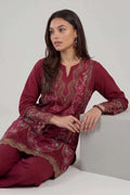 Nishat Linen 2-Piece Embroidered Tunic & Trousers Suit – Deep Maroon