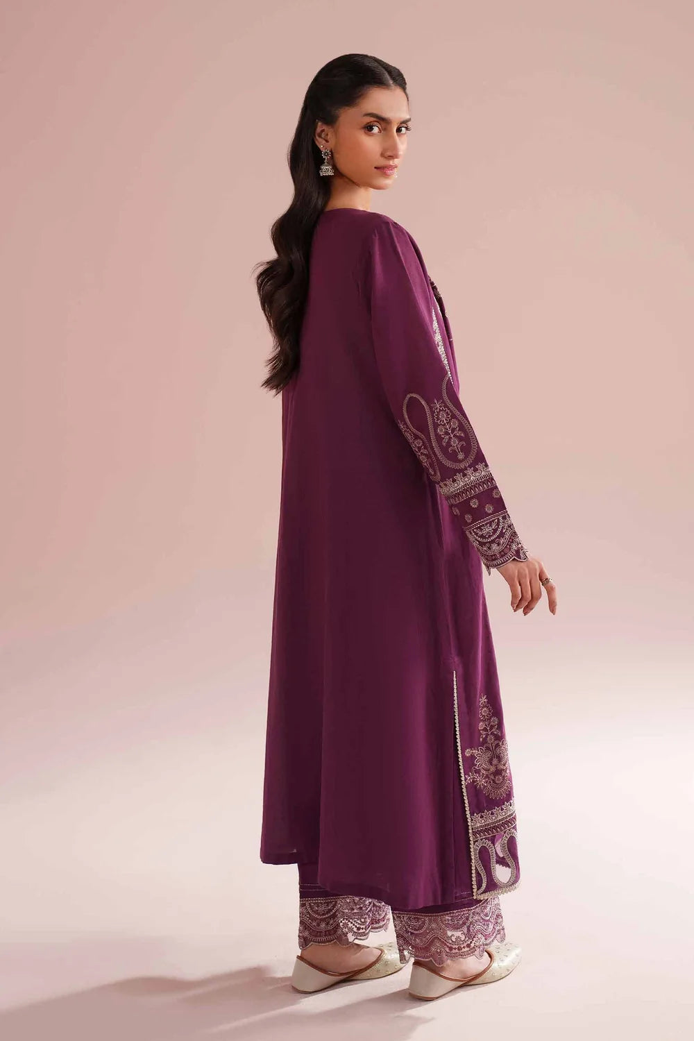NISHAT Linen Ready-to-Wear 2 Piece Embroidered Irish Linen Suit – Deep Purple