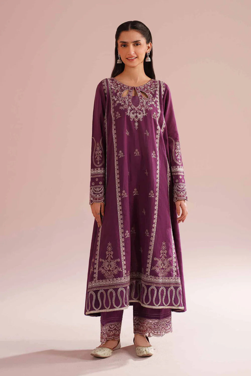 NISHAT Linen Ready-to-Wear 2 Piece Embroidered Irish Linen Suit – Deep Purple