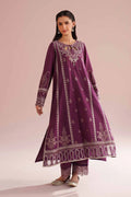 NISHAT Linen Ready-to-Wear 2 Piece Embroidered Irish Linen Suit – Deep Purple