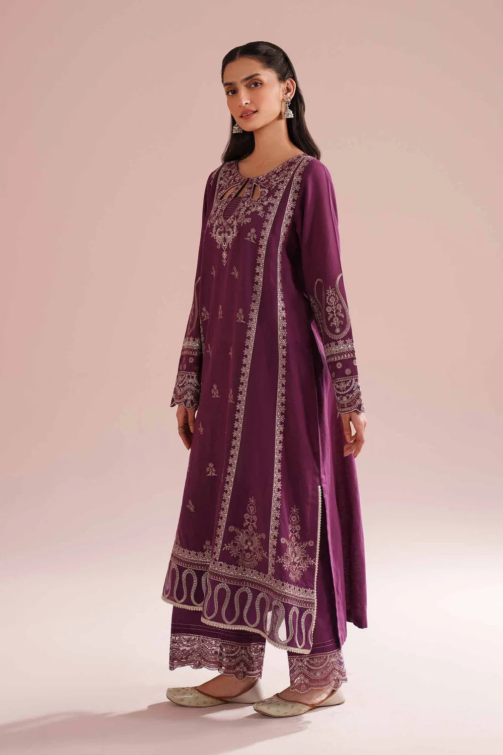 NISHAT Linen Ready-to-Wear 2 Piece Embroidered Irish Linen Suit – Deep Purple