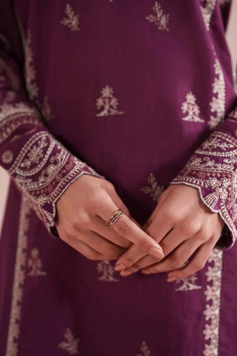 NISHAT Linen Ready-to-Wear 2 Piece Embroidered Irish Linen Suit – Deep Purple