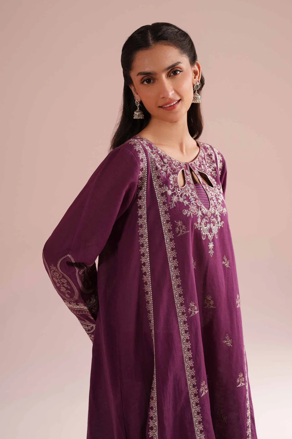 NISHAT Linen Ready-to-Wear 2 Piece Embroidered Irish Linen Suit – Deep Purple