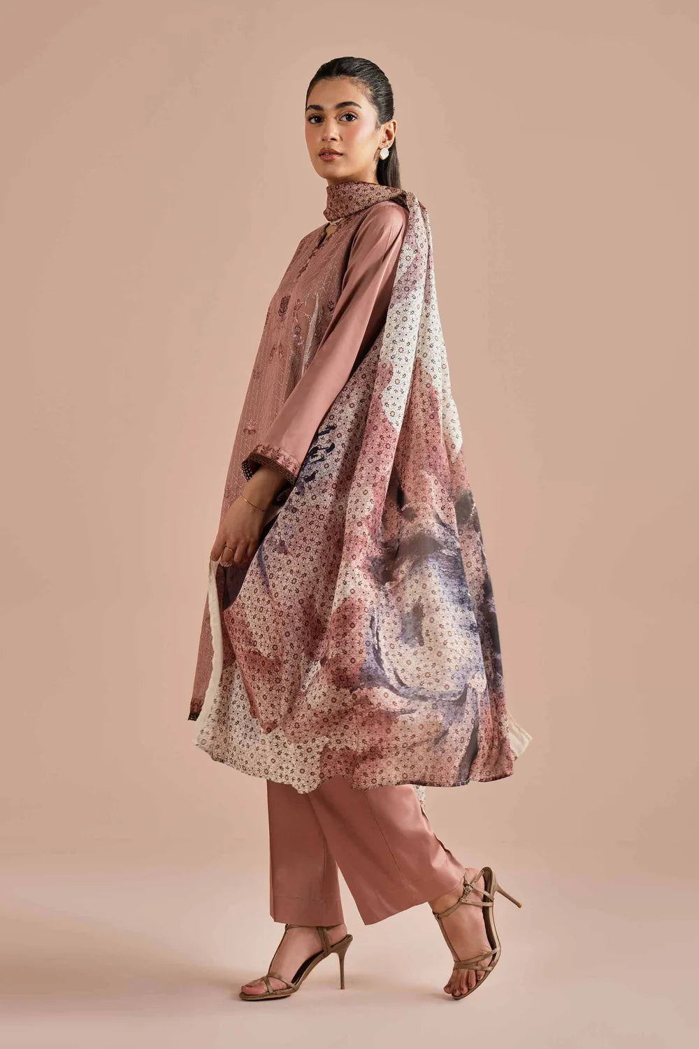 Nishat Linen 3-Piece Embroidered Cross Hatch Suit – Tea Pink