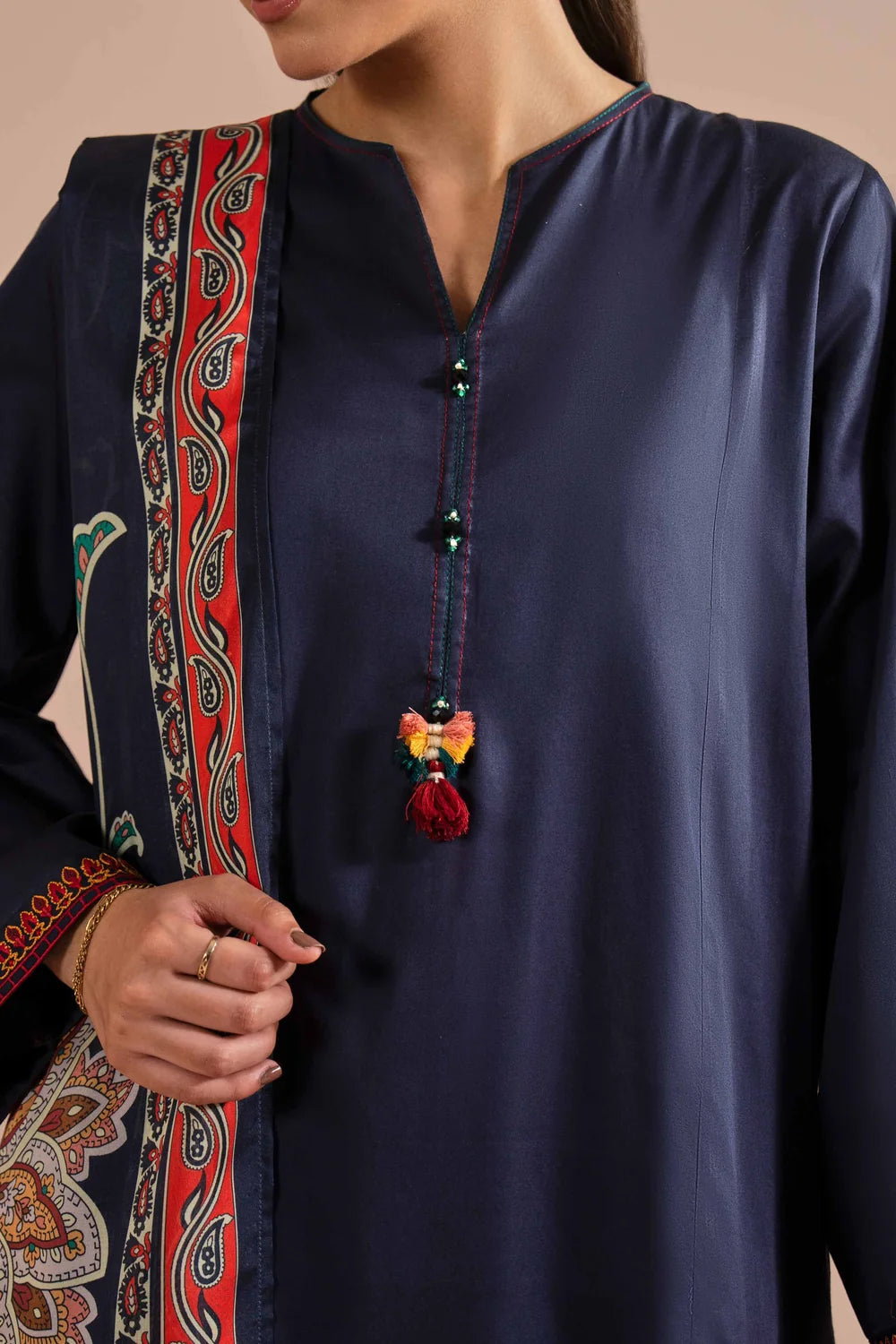 Nishat Linen 3-Piece Embroidered Cross Hatch Suit – Deep Navy