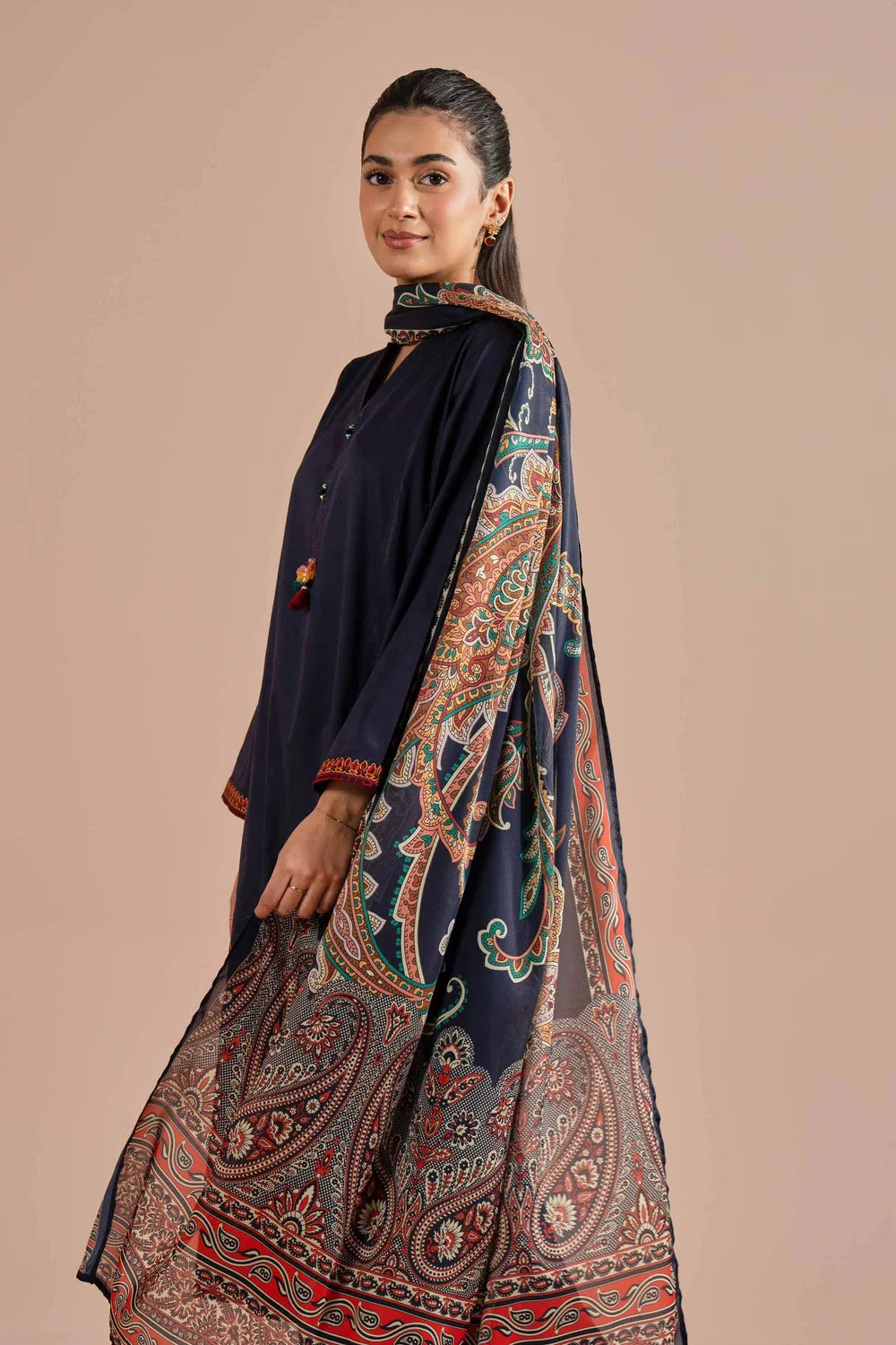 Nishat Linen 3-Piece Embroidered Cross Hatch Suit – Deep Navy
