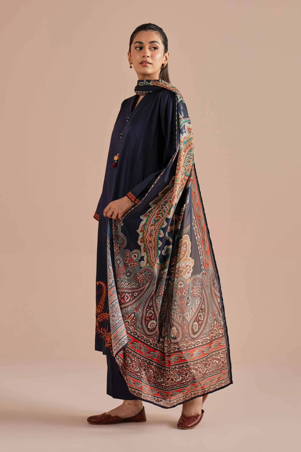 Nishat Linen 3-Piece Embroidered Cross Hatch Suit – Deep Navy
