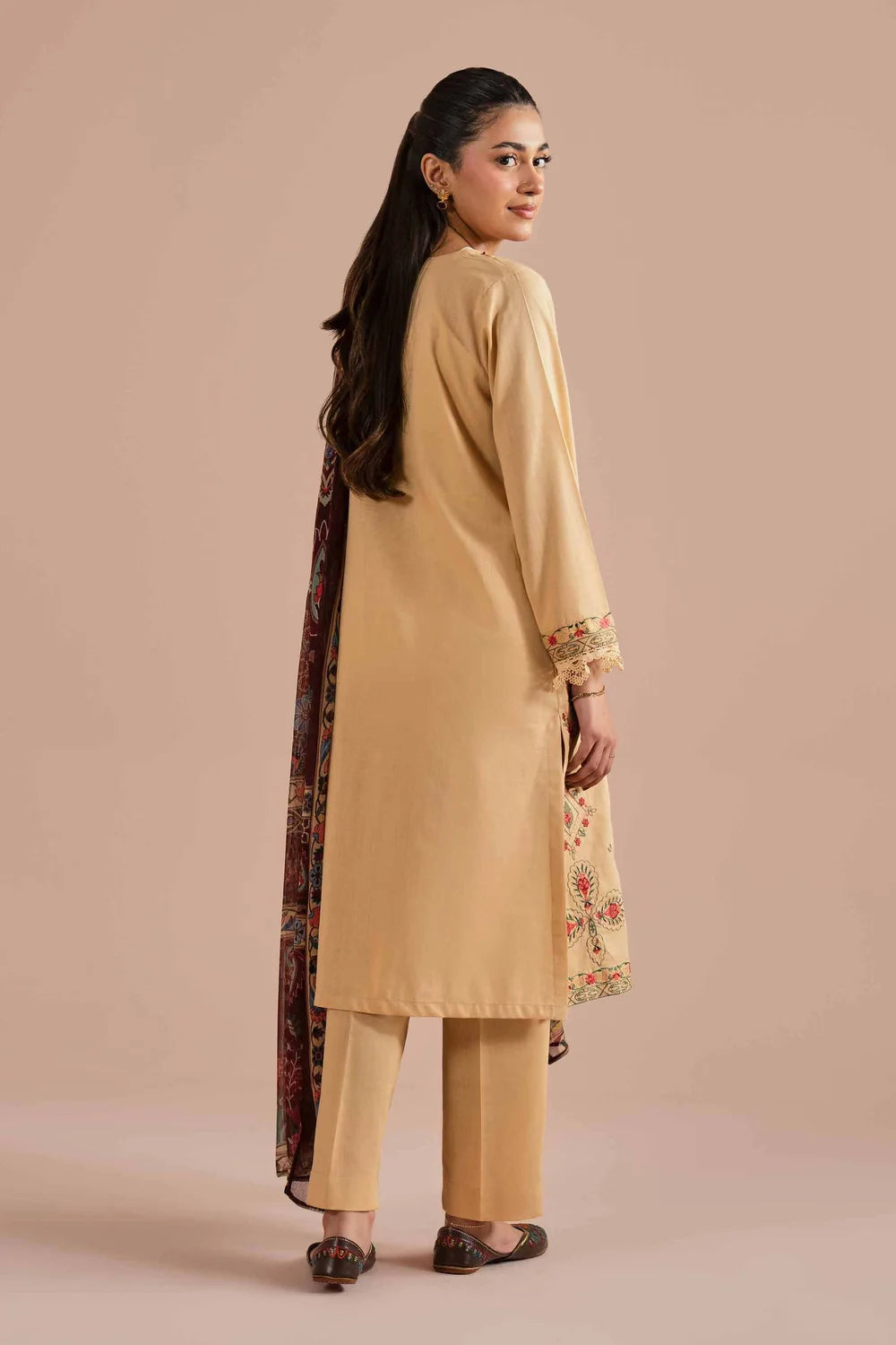 Nishat Linen Embroidered 3-Piece Lawn Suit – Muted Beige & Maroon