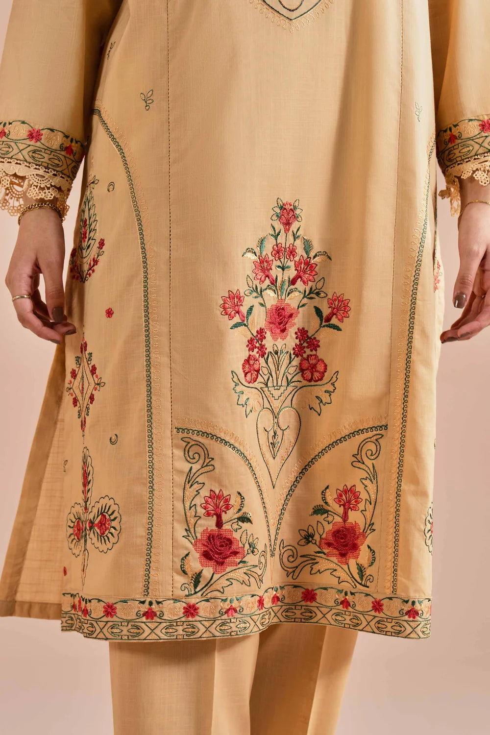 Nishat Linen Embroidered 3-Piece Lawn Suit – Muted Beige & Maroon