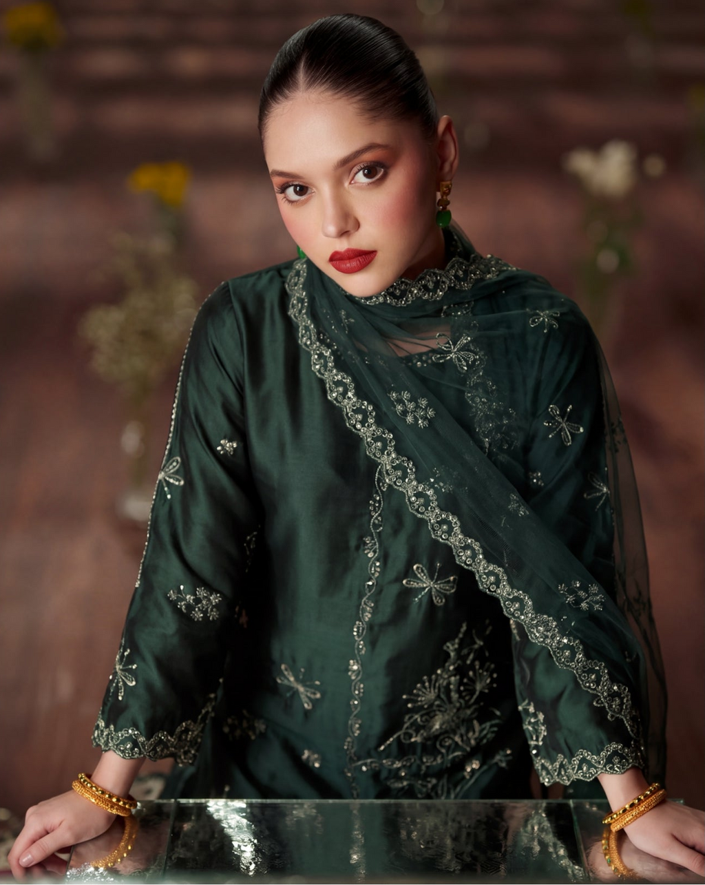 Zeenat Pret Silk Embroidered Stitched 3-Piece Suit - Emerald Green