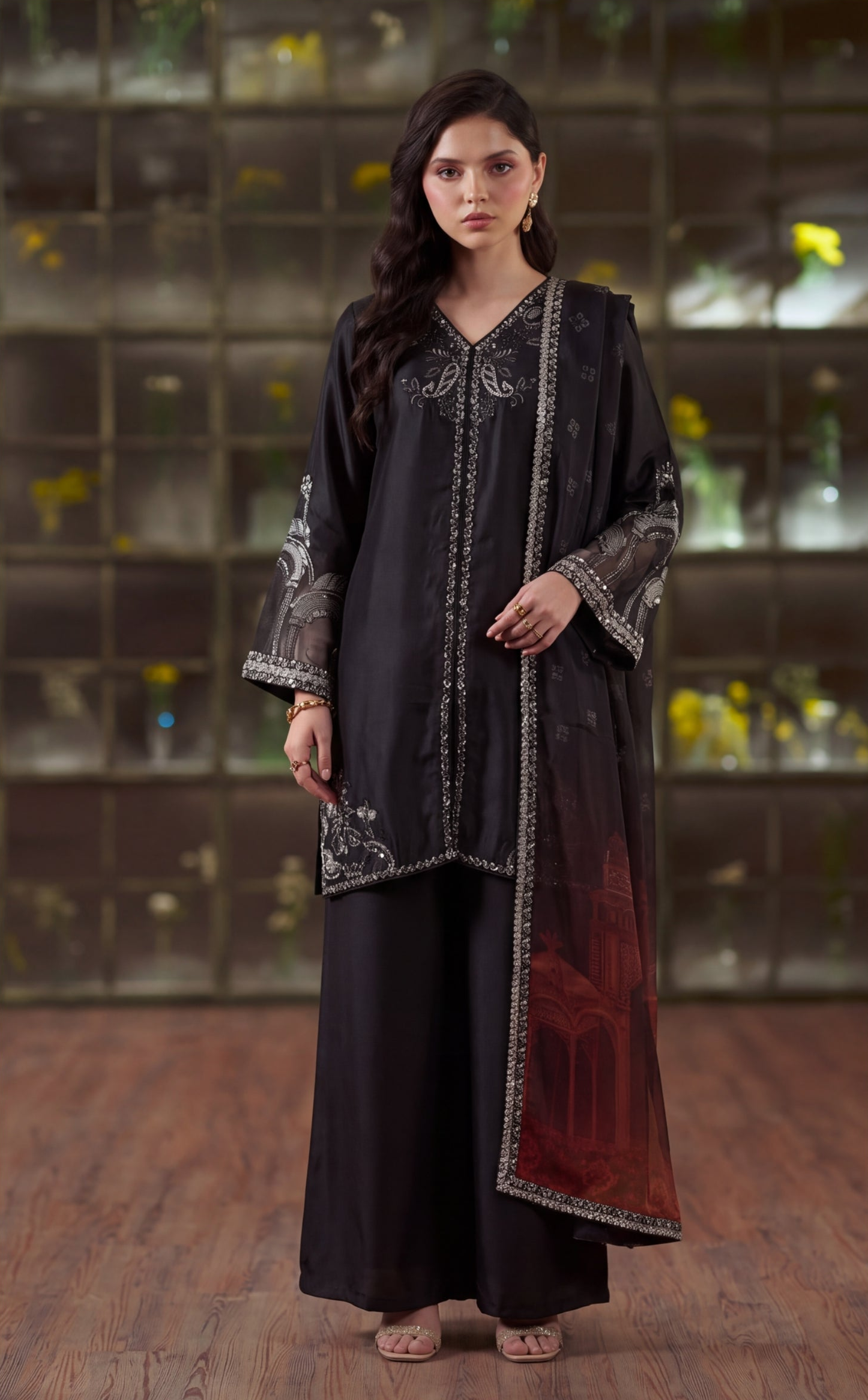 Zeenat Pret Silk Embroidered Stitched 3-Piece Suit - Jet Black