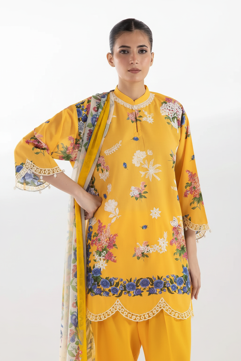 Sana Safinaz Embroidered 2-Piece Muzlin Lawn Suit – Butter Yellow