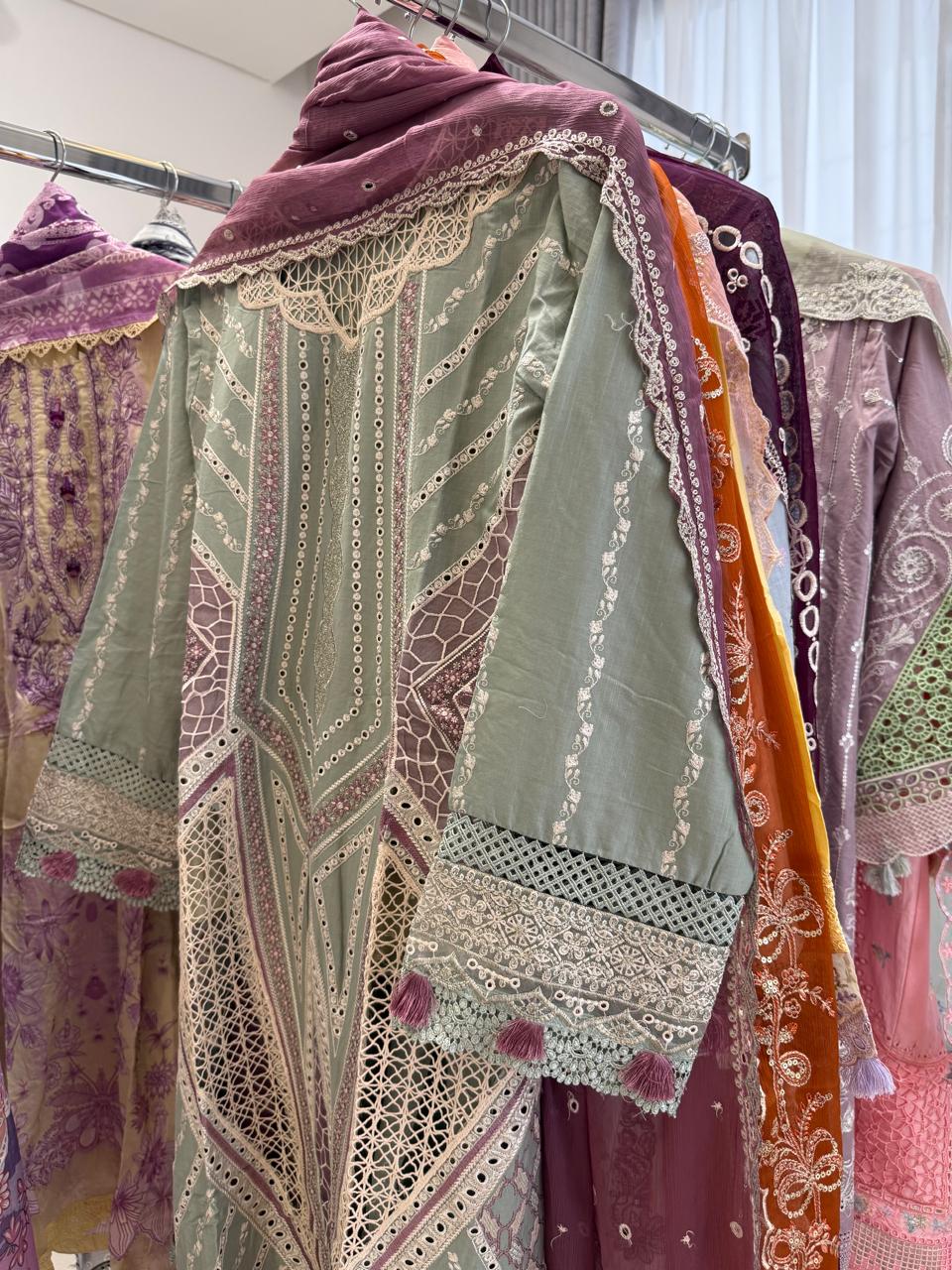 Shanshe LUMERE – Luxury Embroidered Lawn 3-Piece Ready-to-Wear Suit | Sage Green