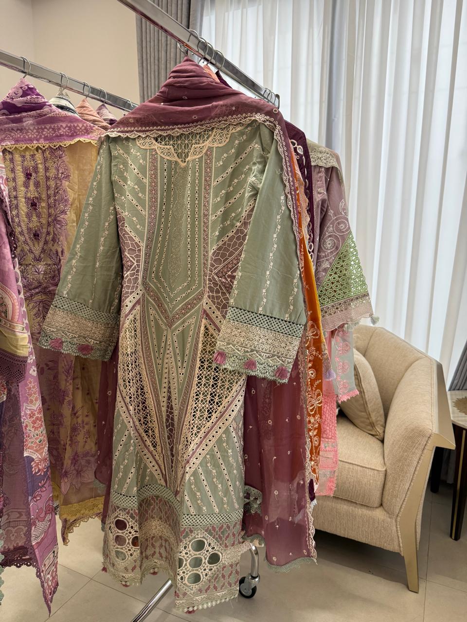 Shanshe LUMERE – Luxury Embroidered Lawn 3-Piece Ready-to-Wear Suit | Sage Green