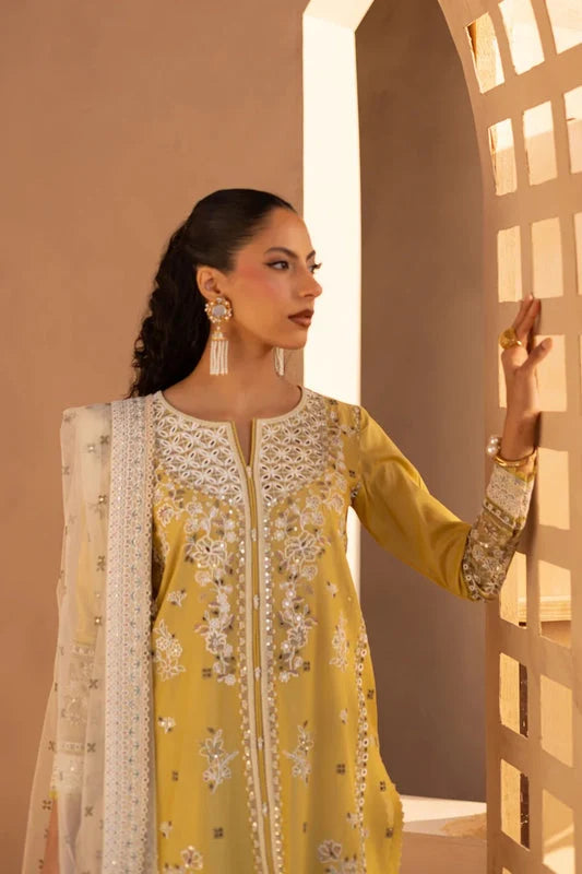 Gulposh by Misbah Embroidered 3-Piece Suit - Mustard Yellow