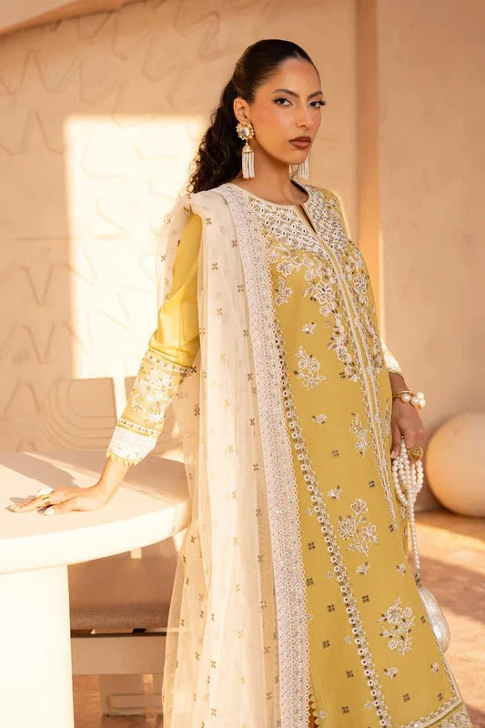 Gulposh by Misbah Embroidered 3-Piece Suit - Mustard Yellow