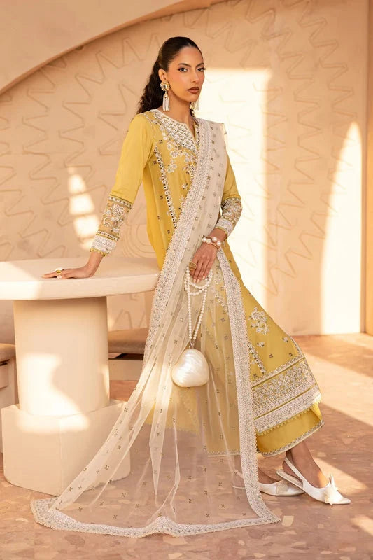 Gulposh by Misbah Embroidered 3-Piece Suit - Mustard Yellow