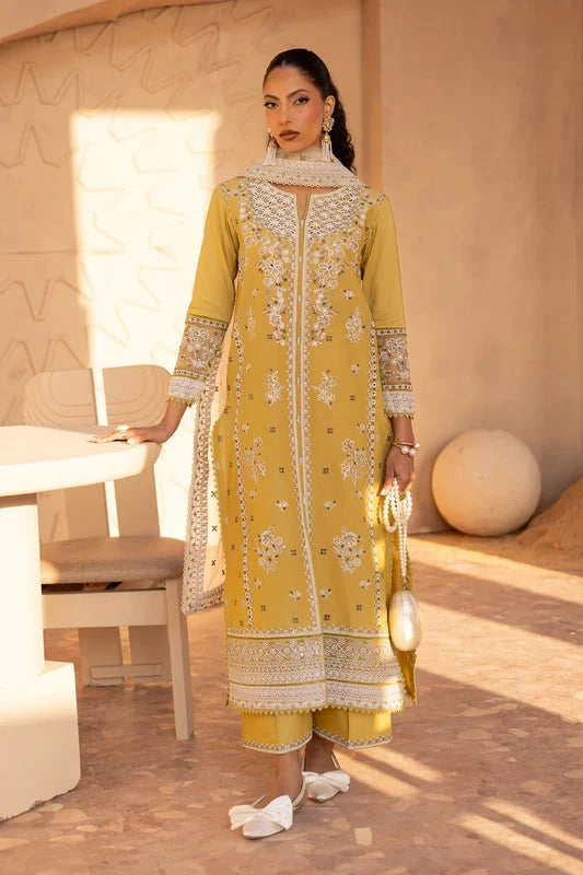 Gulposh by Misbah Embroidered 3-Piece Suit - Mustard Yellow