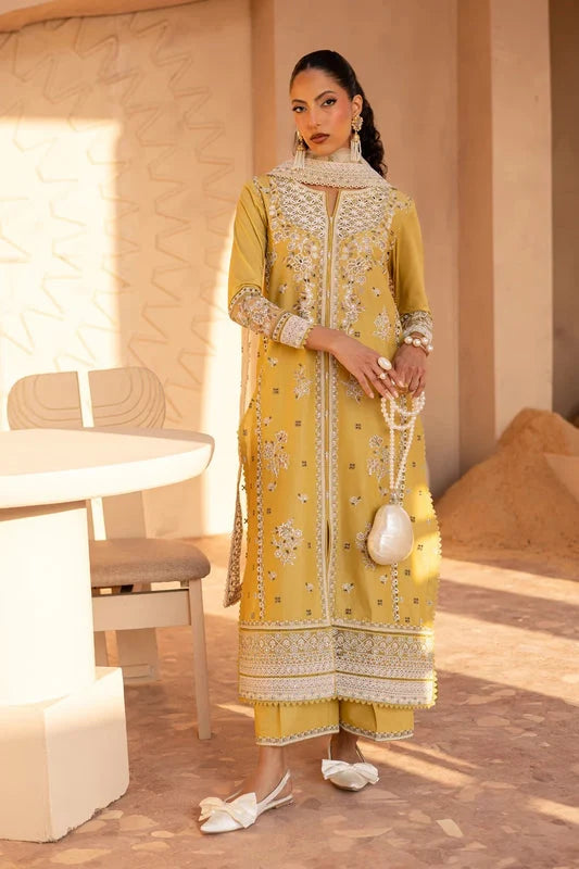 Gulposh by Misbah Embroidered 3-Piece Suit - Mustard Yellow